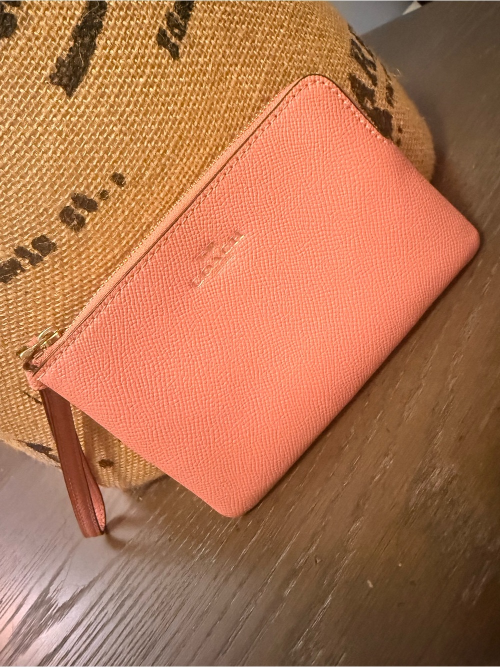 Coach Coral Pink Pebbled Leather Wristlet
